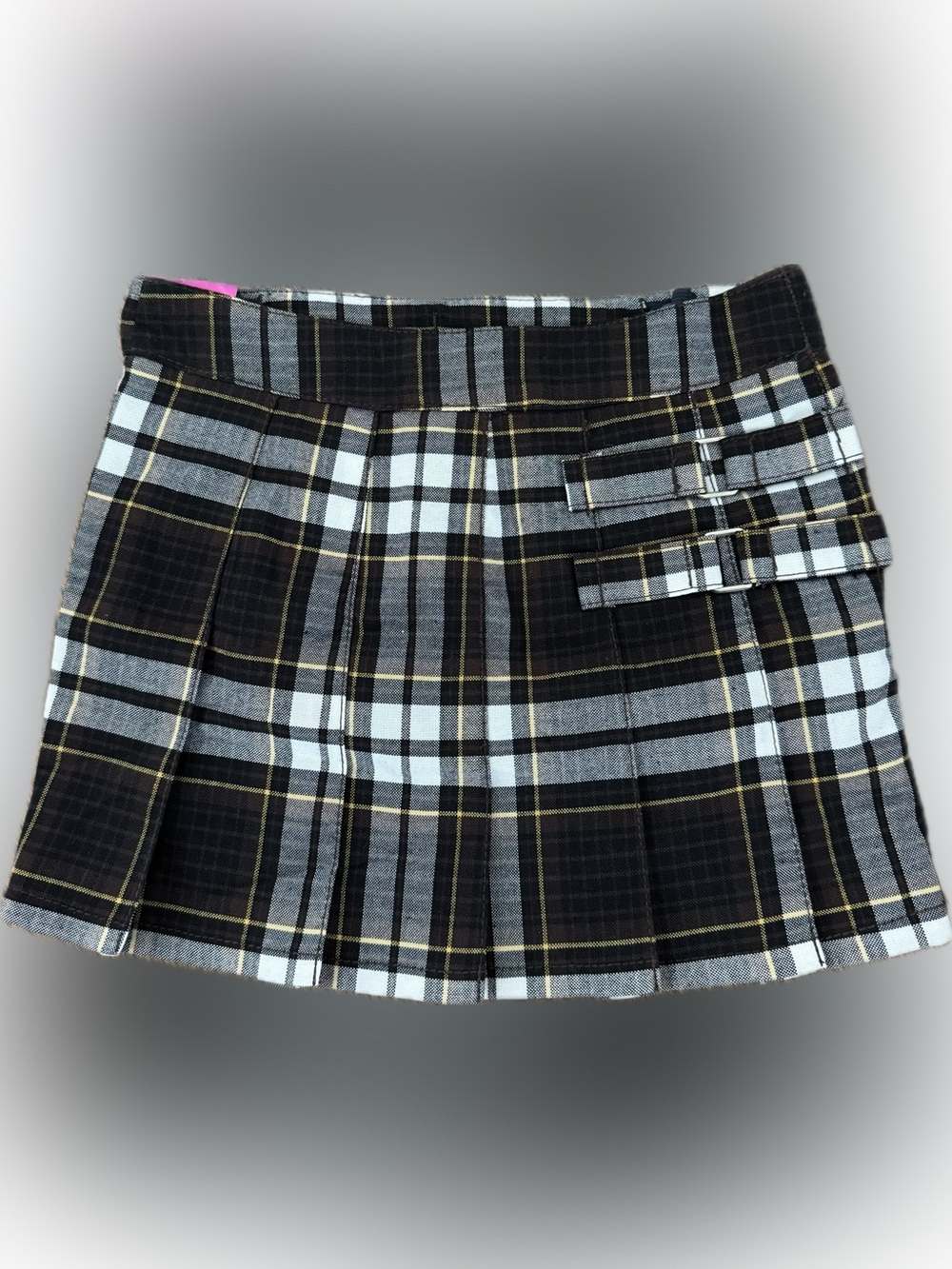 French Toast Girls Plaid Adjustable Waist Pleated Front Two tab Scooter Brown